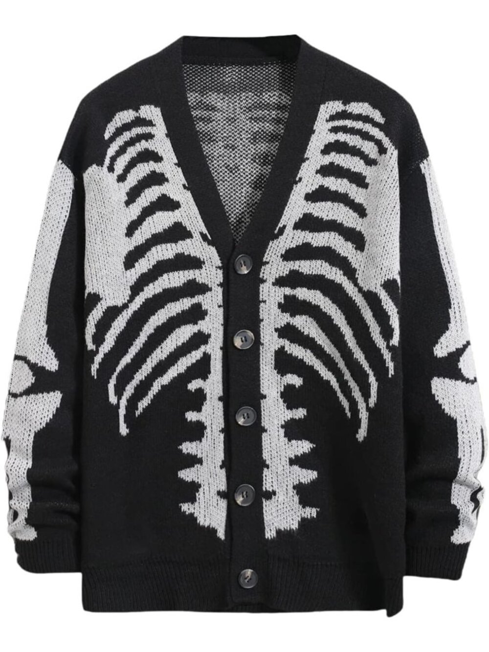 Unisex Long Sleeve Skeleton Pattern Cardigan - Cozy Knitted Sweater for All